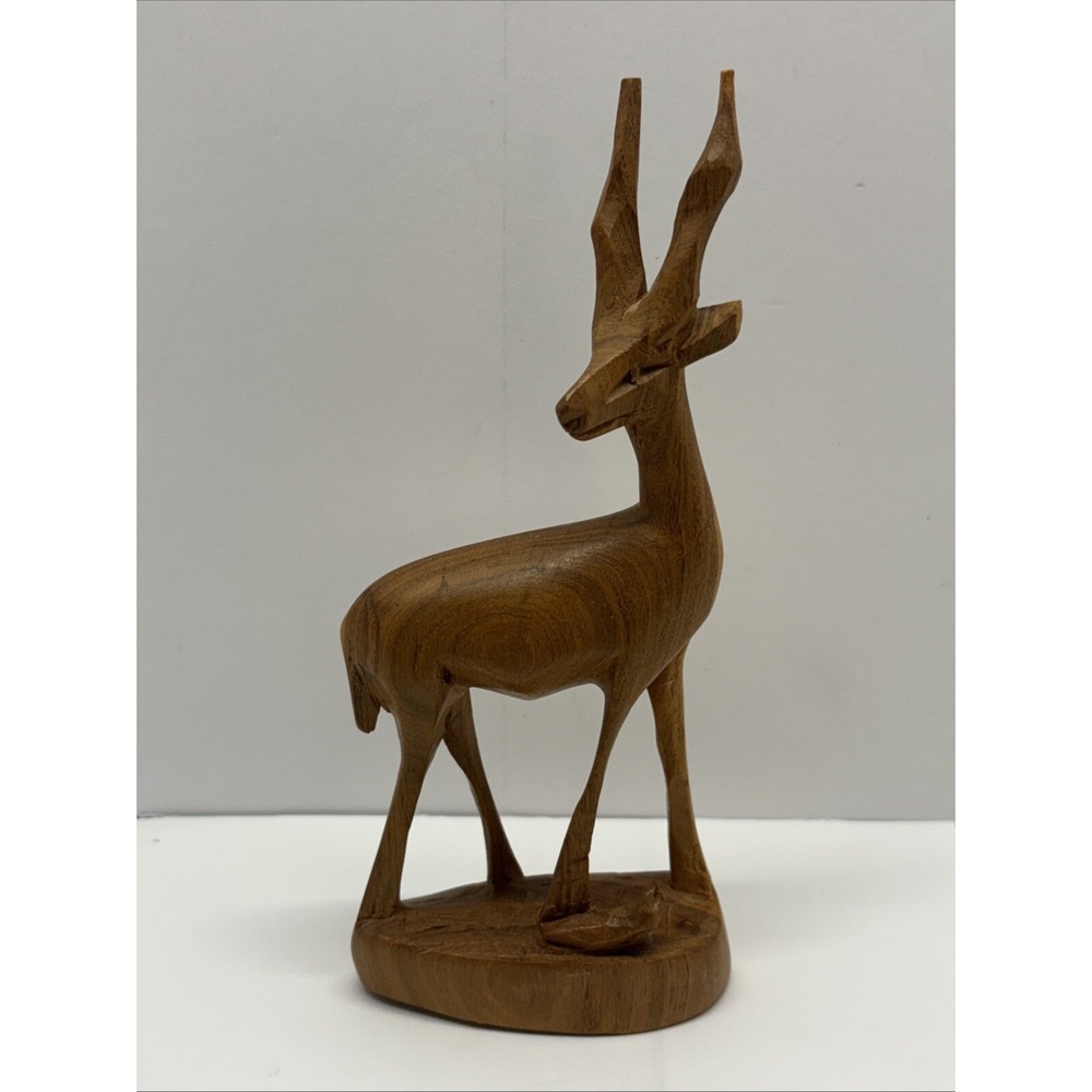 Vintage Hand Carved Wooden Gazelle Antelope Figurine 7"
